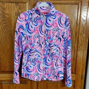 Lilly Pulitzer Leona NWOT Sz XXS Full-Zip Jacket Flamingo Print Pink Blue SPF 50